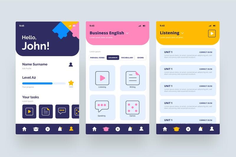 English Teaching Interface on Tutorial App